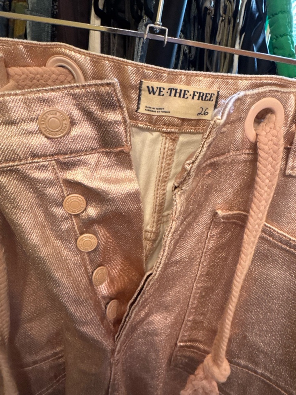 NWOT Free People We The Free Moxie Metallic Low-Slung Barrel Jeans - pink - 26 - Picture 10 of 11